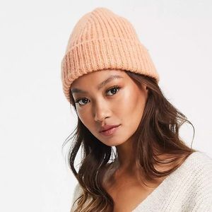 ASOS Design Chunky Beanie with Deep Turn up in Coral New